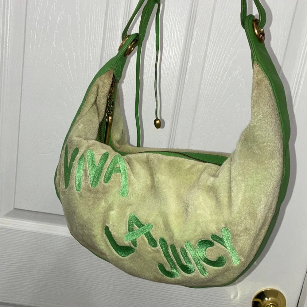 Y2K VINTAGE JUICY COUTURE Viva La Juicy Green VELOUR LEATHER Hobo Bag PURSE